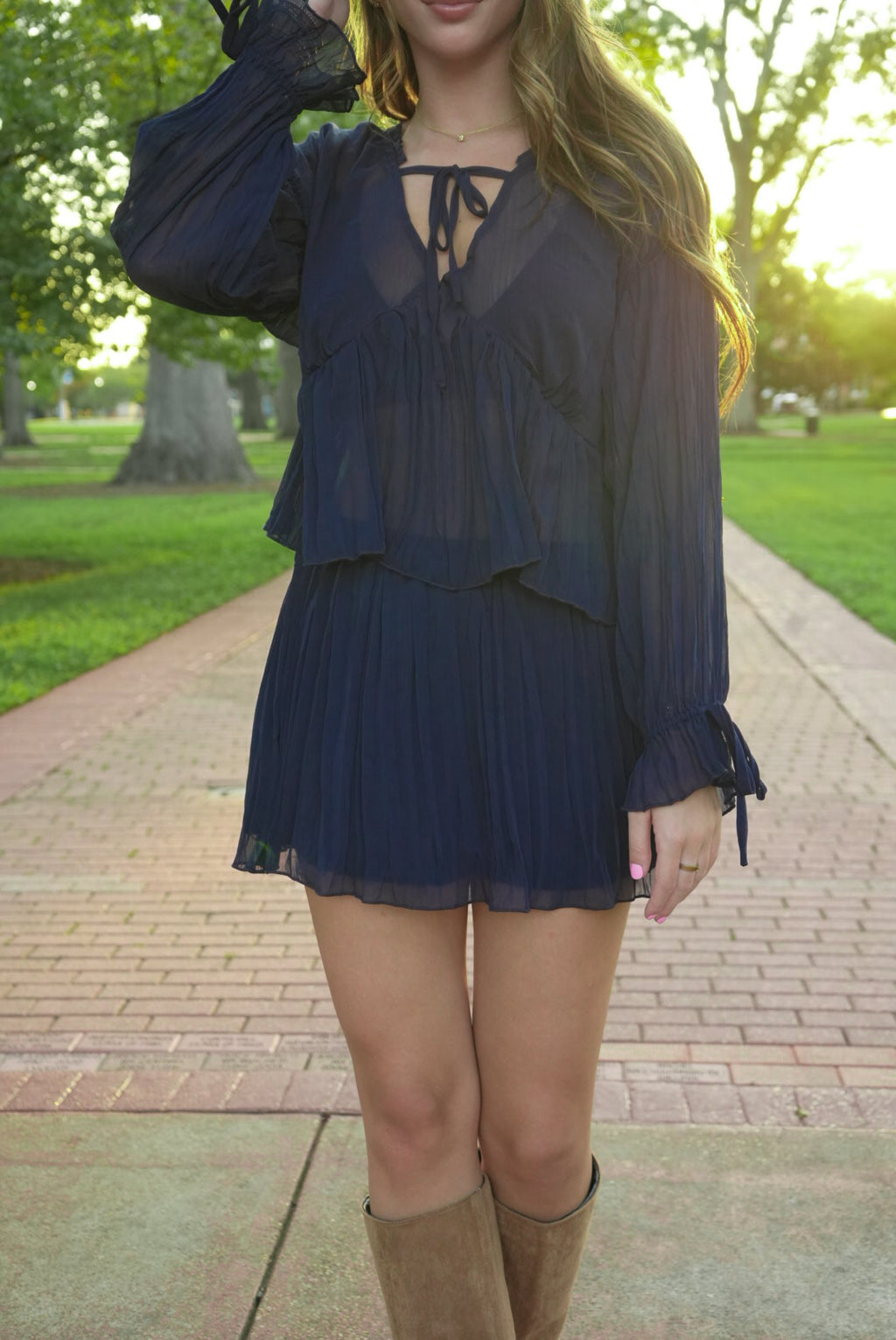 Navy Babydoll Blouse With Flair Mini Skirt