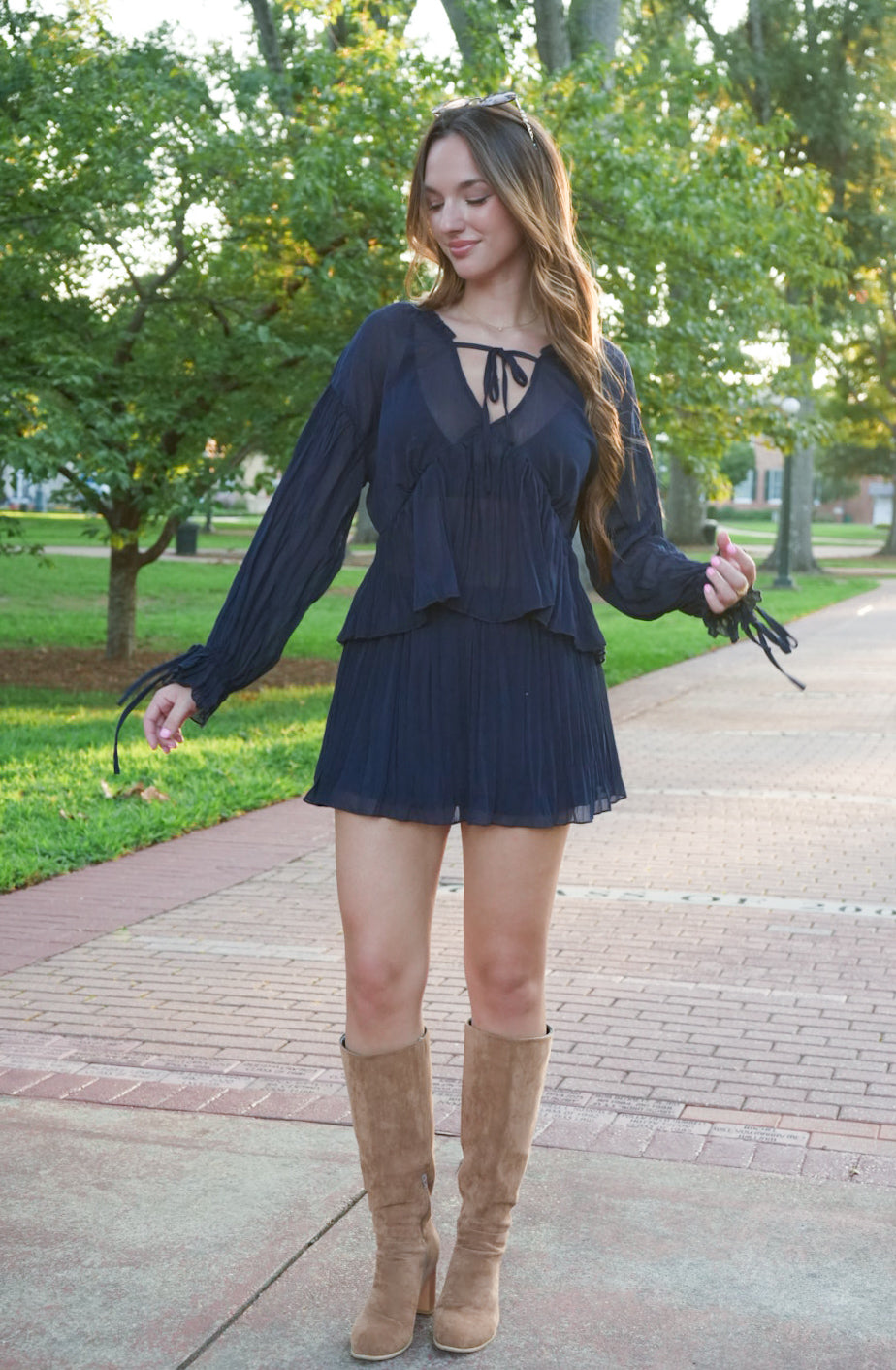Navy Babydoll Blouse With Flair Mini Skirt
