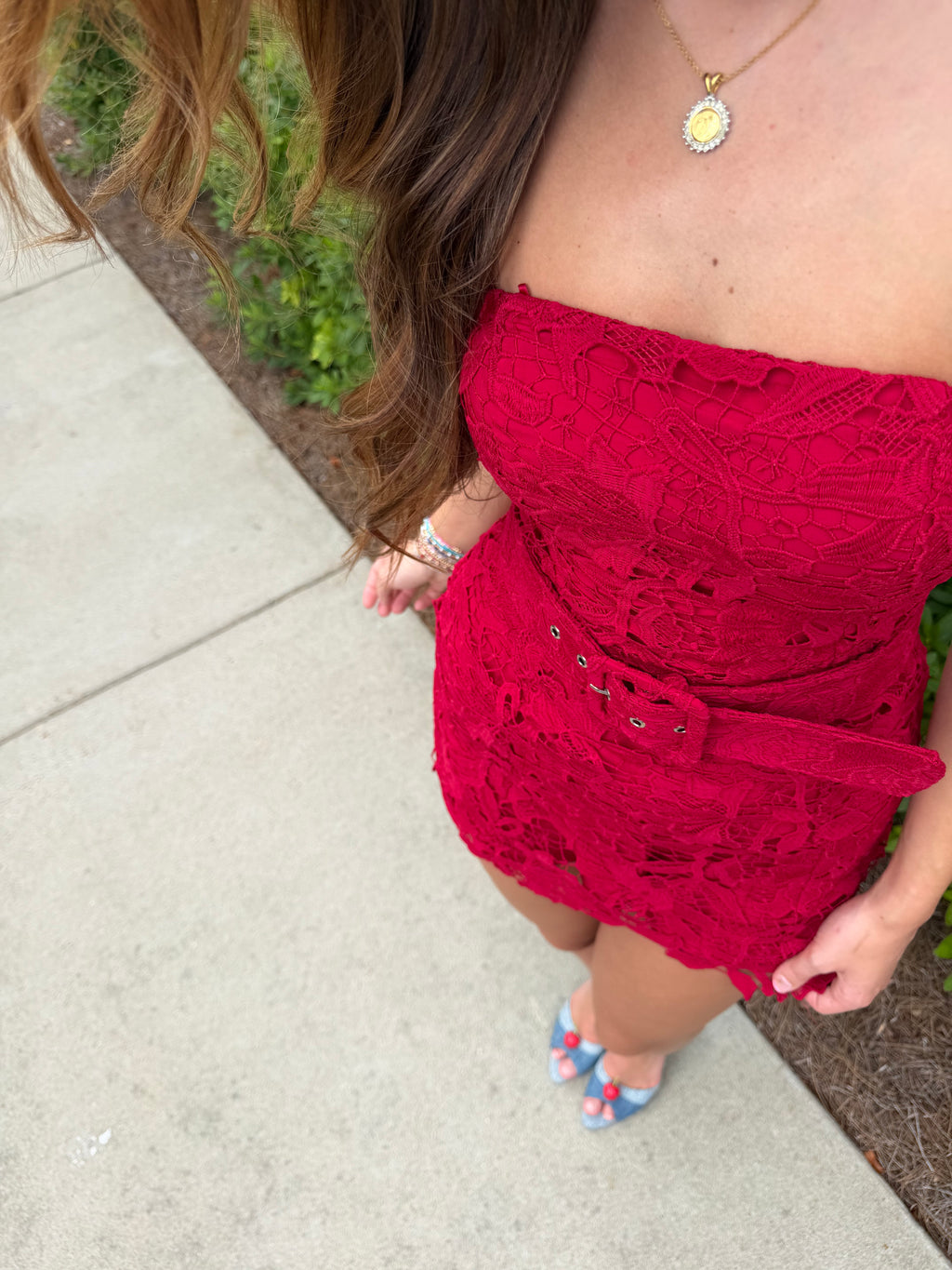 Red Floral Embroidered Mini Dress