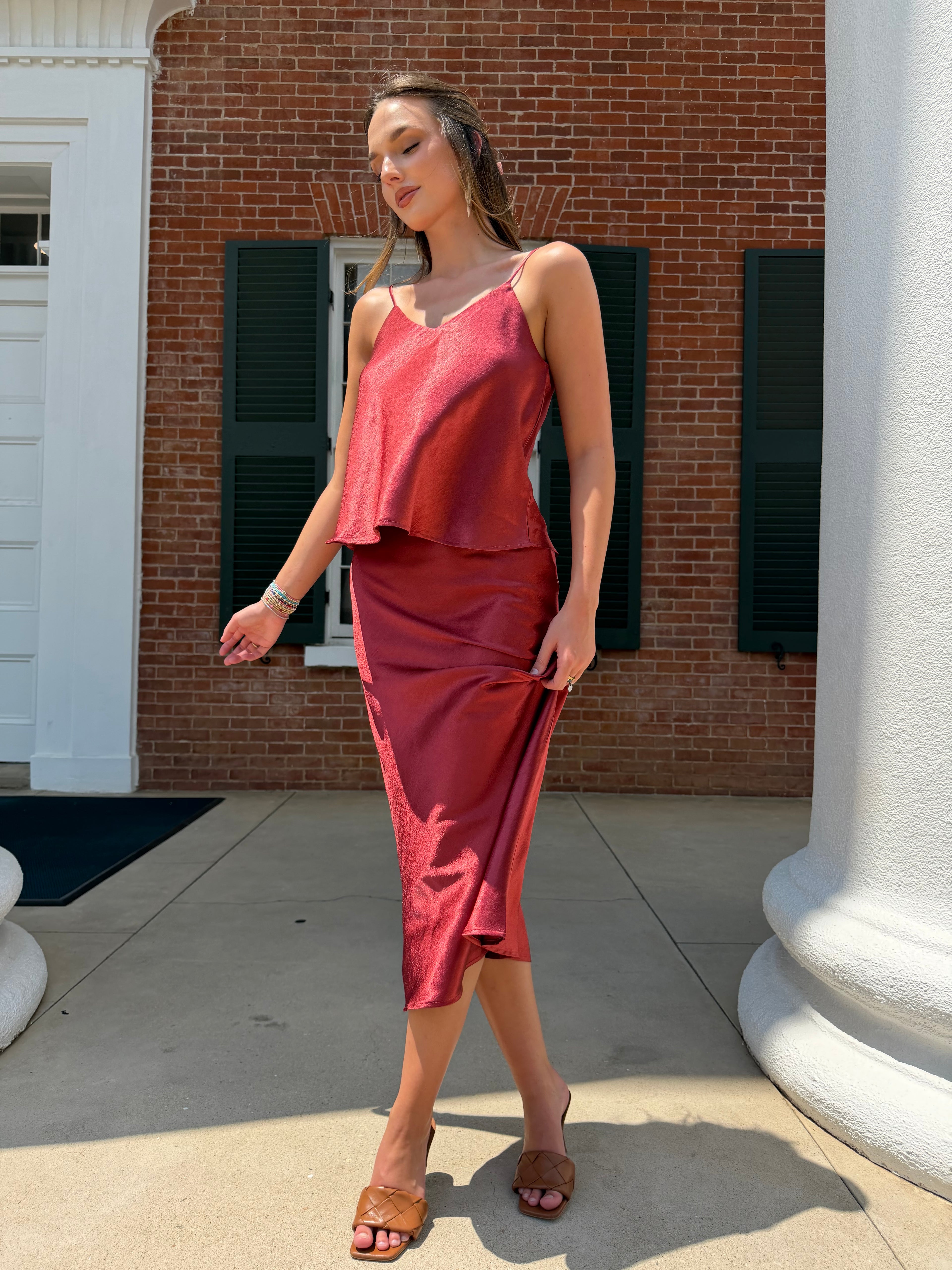 Red Satin Midi Set